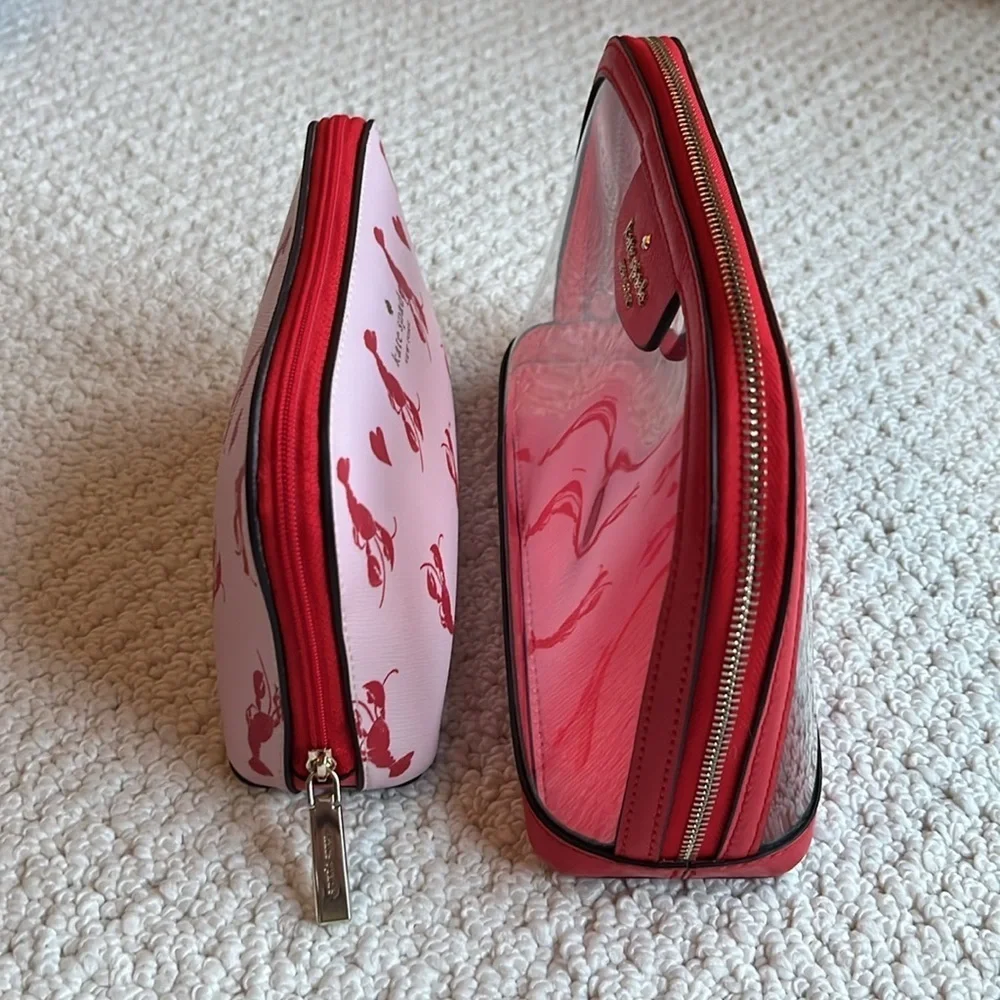Kate Spade Cosmetic case set /2  Smaller lobster case & larger clear case  Red🦞
